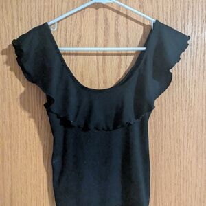 Bp Black Ruffle Top Size XXS